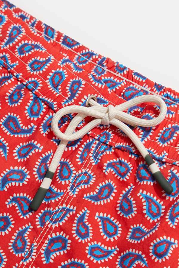Red Patterned Elastic Swimsuit 5