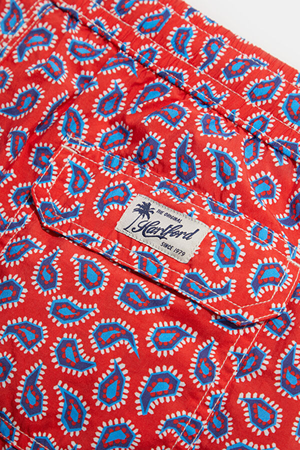 Red Patterned Elastic Swimsuit 6
