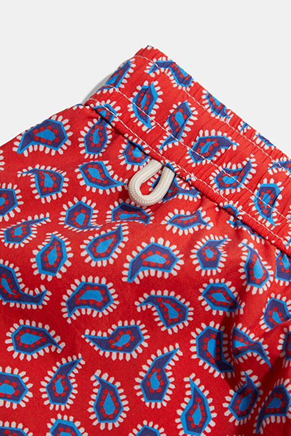 Red Patterned Elastic Swimsuit 7