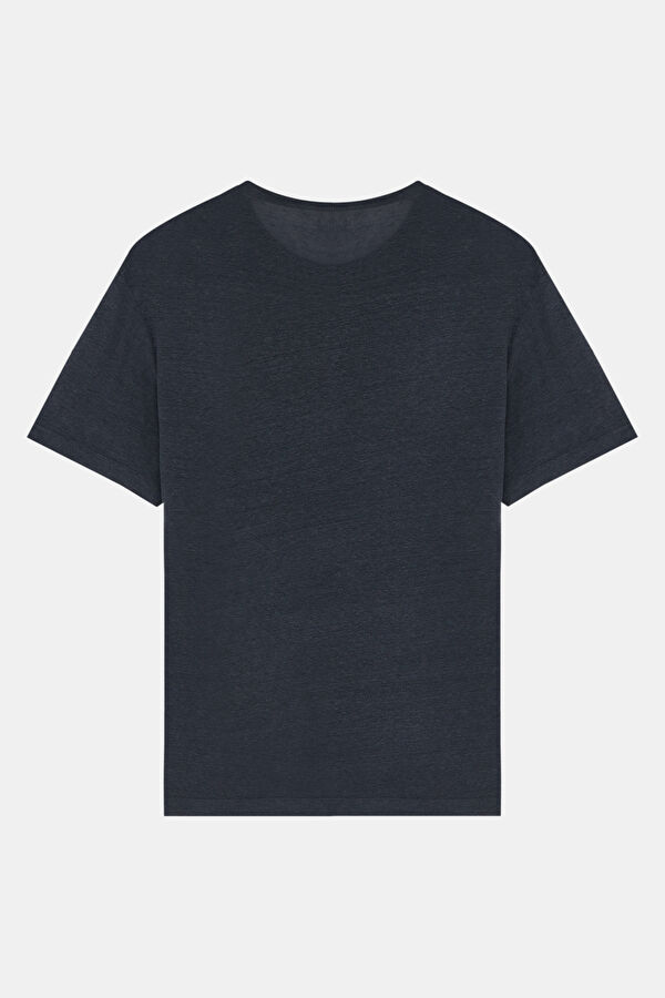 Dark Grey Crew Neck Linen Men's T-Shirt 2