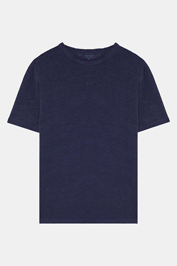 Lacivert Bisiklet Yaka Keten Erkek T-Shirt