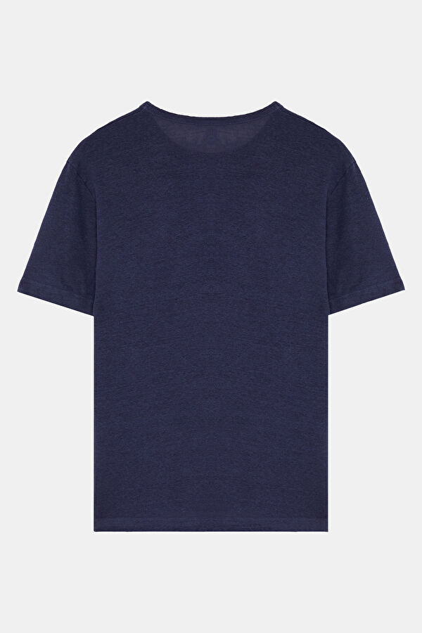 Lacivert Bisiklet Yaka Keten Erkek T-Shirt 2