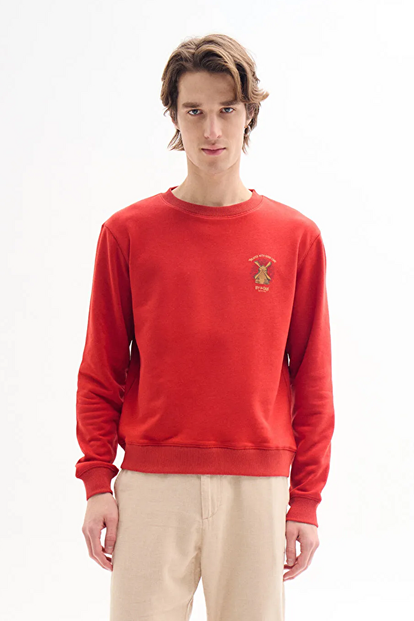 Bordo Bisiklet Yaka Erkek Sweatshirt