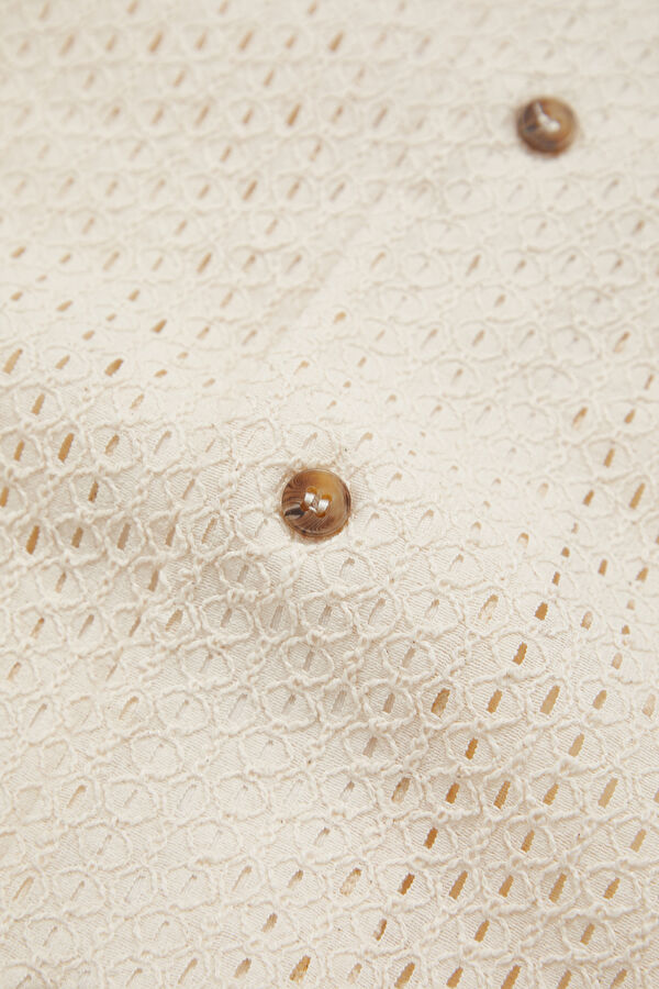 Cream Knitted Pattern Resort Collar Men's Shirt 6