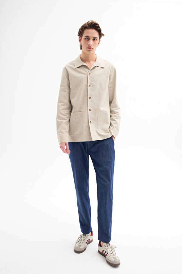Gray Buttoned Linen Cotton Jacket
