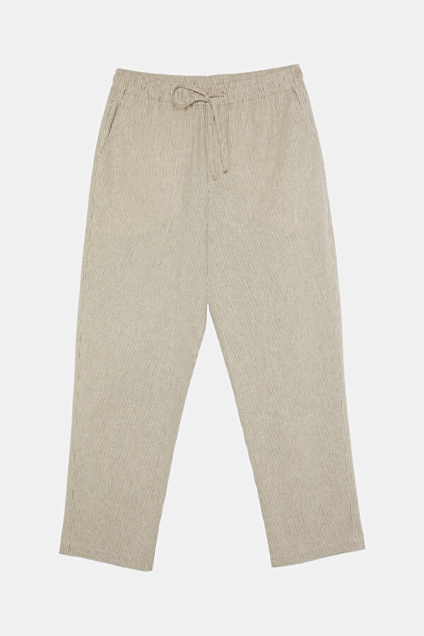 Gray Pipe Leg Linen Cotton Trousers