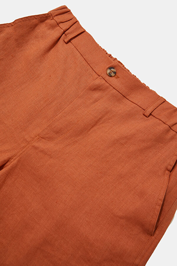 Coffee Brown Linen Cotton Men's Shorts 5