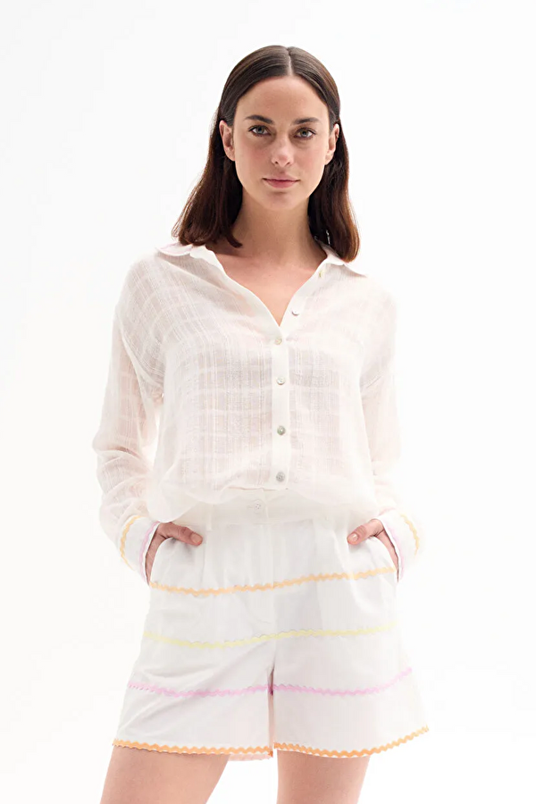 Oversize Off-White Embroidered Women's Shirt