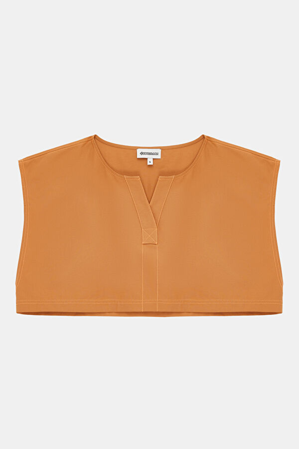 Camel Linen Sleeveless Women's Blouse 3