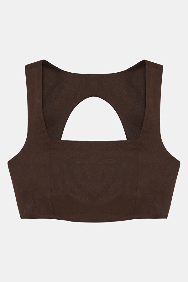 Coffee Brown Linen Sleeveless Women's Blouse 3