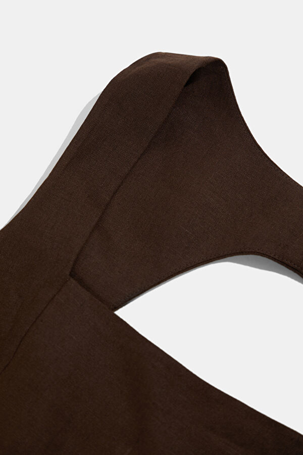 Coffee Brown Linen Sleeveless Women's Blouse 5