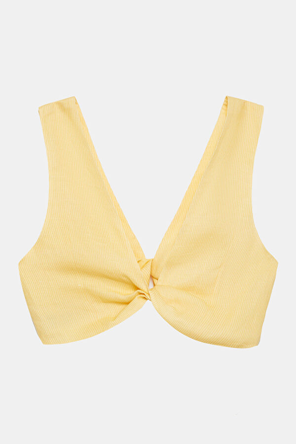 Yellow Linen Embroidered Long-Sleeved Women's Blouse 2