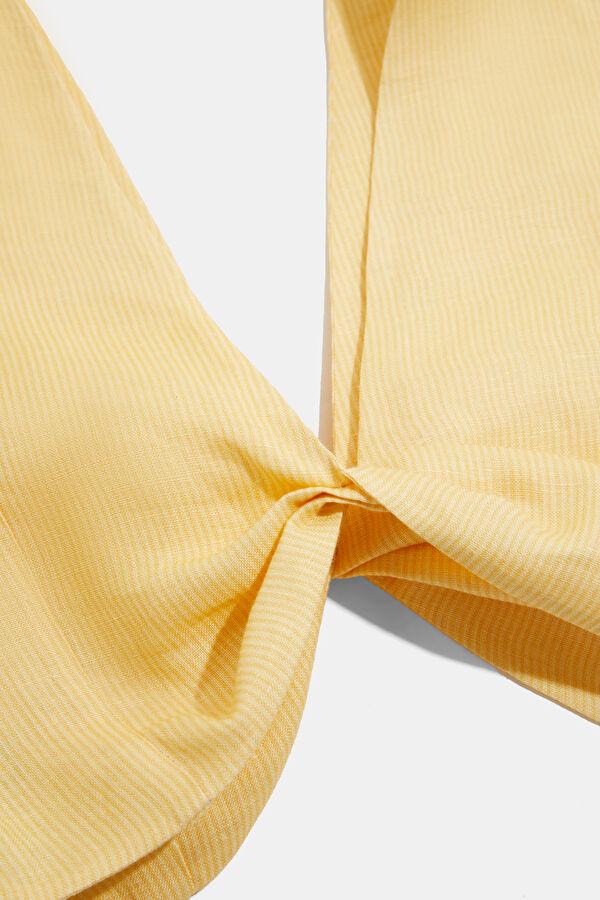 Yellow Linen Embroidered Long-Sleeved Women's Blouse 4
