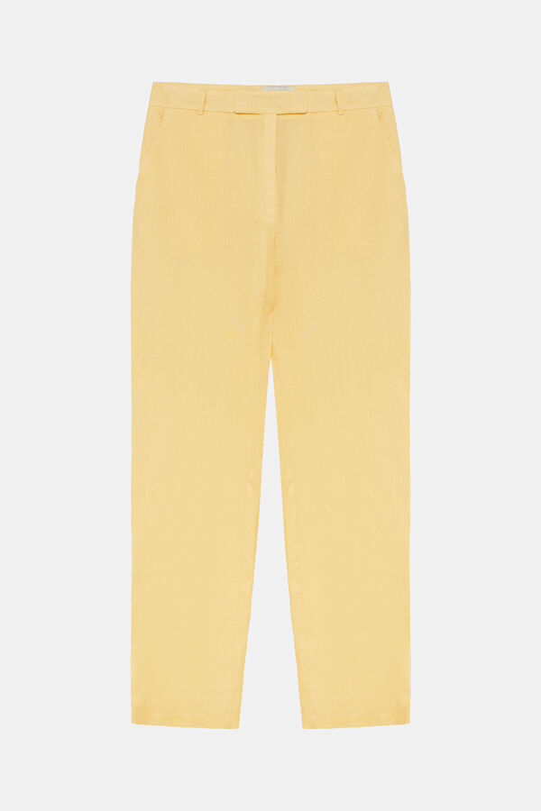 Yellow Linen Straight Leg Women's Trousers 3