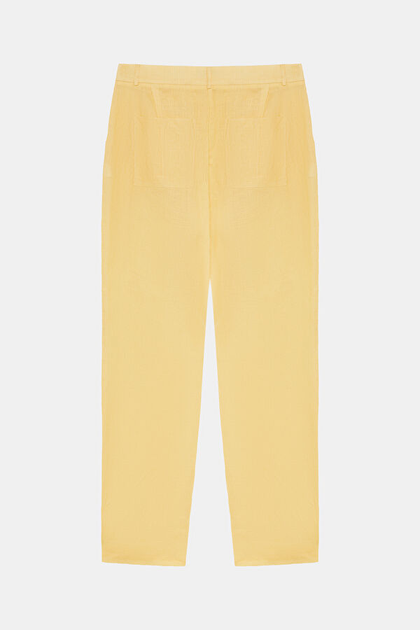 Yellow Linen Straight Leg Women's Trousers 4