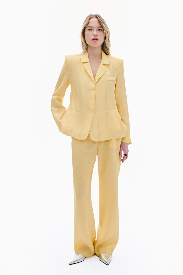 Yellow Linen Straight Leg Women's Trousers