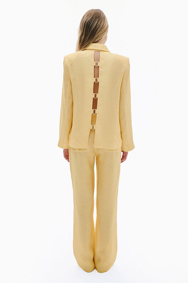 Yellow Linen Straight Leg Women's Trousers 2