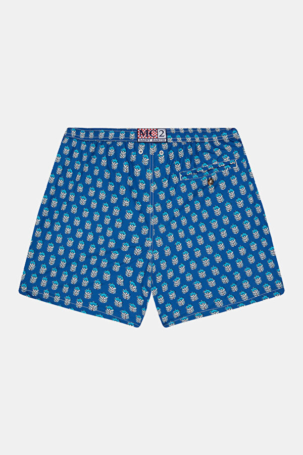 Blue Patterned Elastic Men's Swimsuit 2