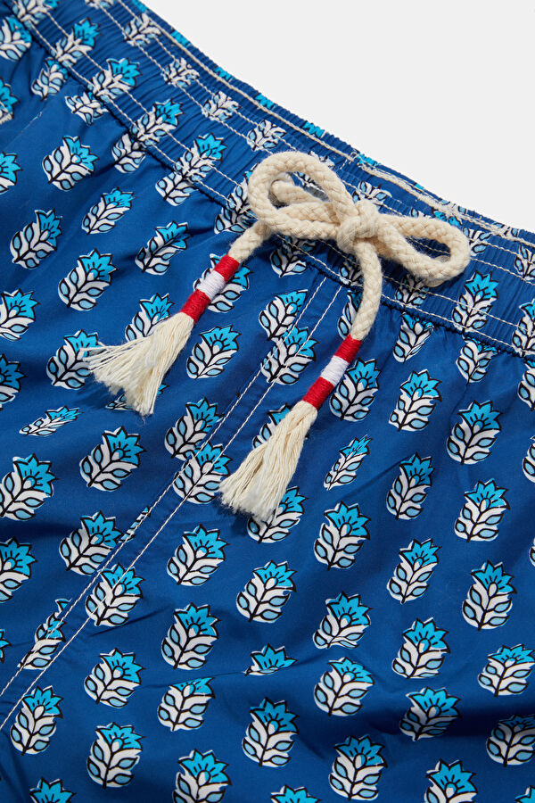 Blue Patterned Elastic Men's Swimsuit 3