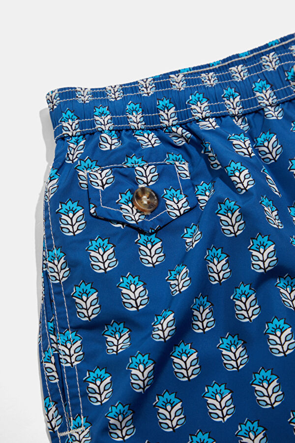 Blue Patterned Elastic Men's Swimsuit 4