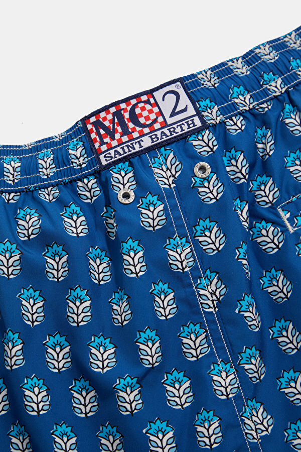 Blue Patterned Elastic Men's Swimsuit 5