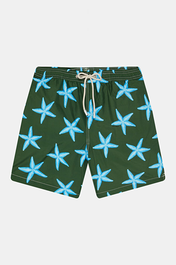 Khaki Patterned Elasticated Men's Swimsuit