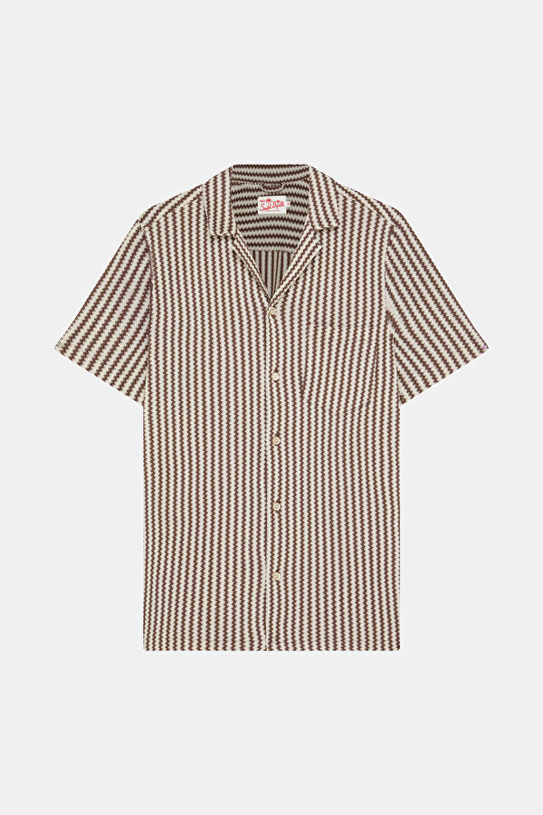 Coffee Striped Resort Collar Men's Shirt
