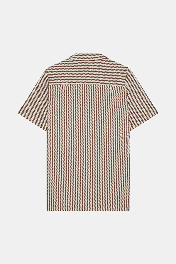 Coffee Striped Resort Collar Men's Shirt 2