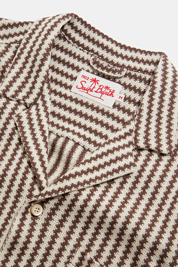 Coffee Striped Resort Collar Men's Shirt 3