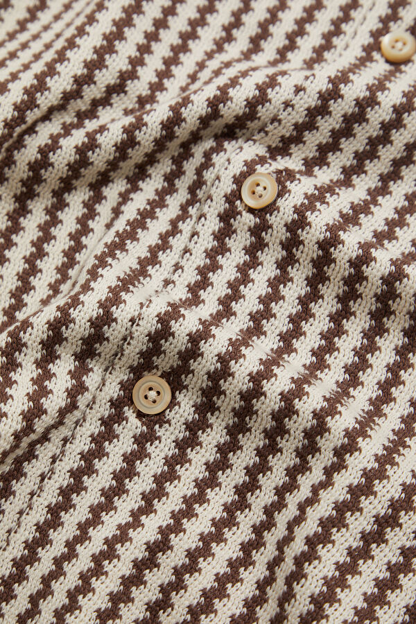 Coffee Striped Resort Collar Men's Shirt 4