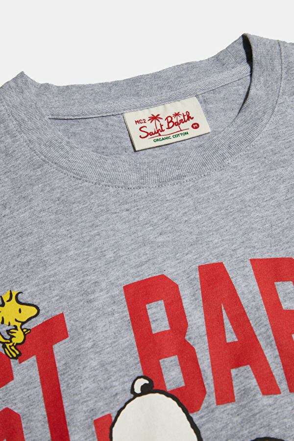 Gri Bisiklet Yaka Baskılı Erkek T-Shirt 5