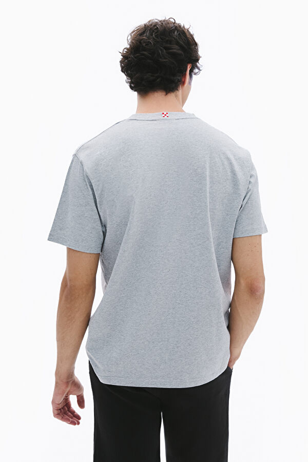 Gri Bisiklet Yaka Baskılı Erkek T-Shirt 2