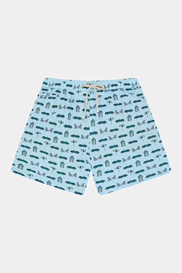 Blue Patterned Elastic Men's Swimsuit