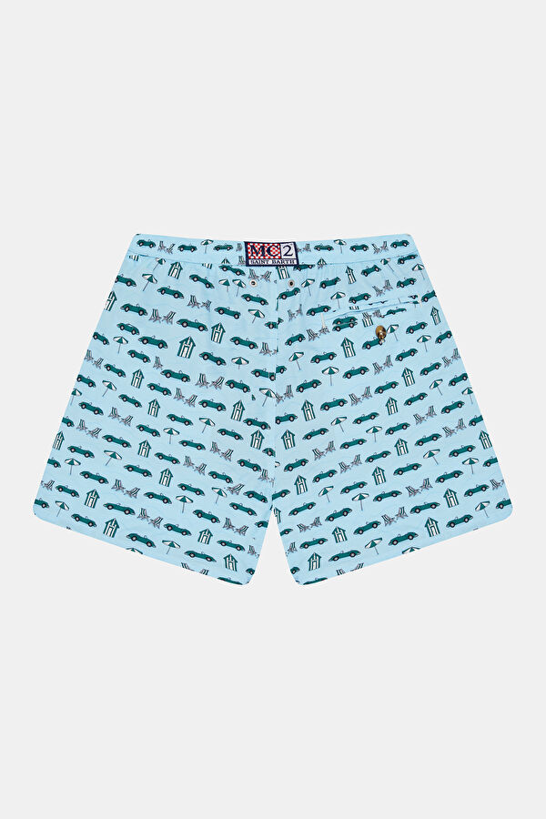 Blue Patterned Elastic Men's Swimsuit 2