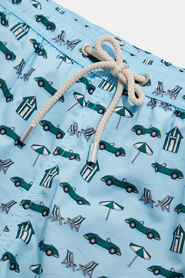 Blue Patterned Elastic Men's Swimsuit 4