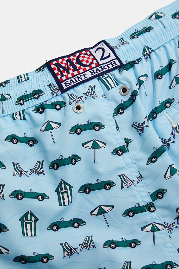 Blue Patterned Elastic Men's Swimsuit 5