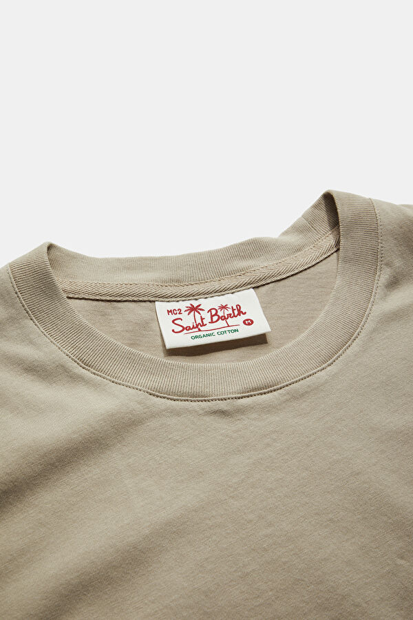 Beige Crew Neck Embroidered Men's T-Shirt 3