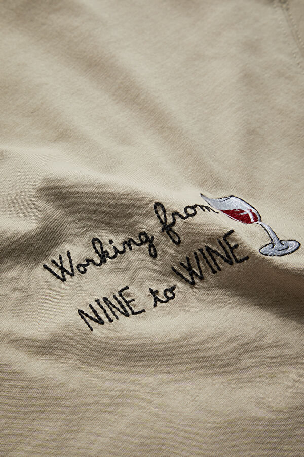 Beige Crew Neck Embroidered Men's T-Shirt 4