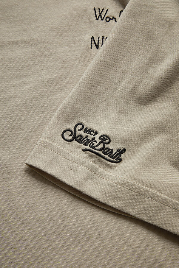 Beige Crew Neck Embroidered Men's T-Shirt 5