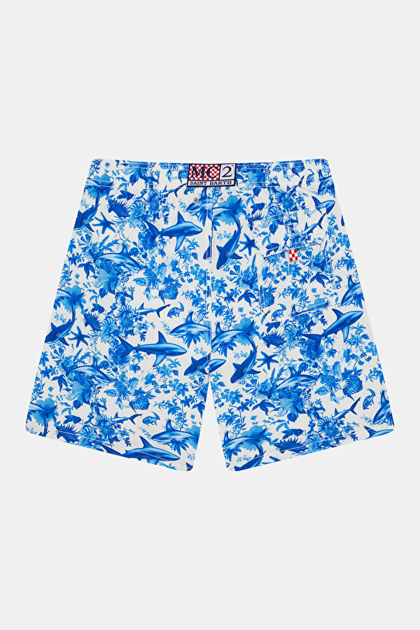 Blue Patterned Elastic Men's Swimsuit 2