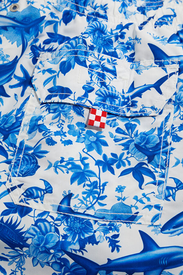 Blue Patterned Elastic Men's Swimsuit 5