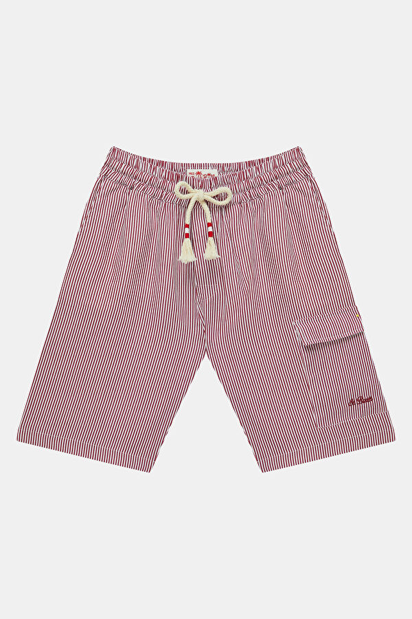 Burgundy Striped Linen Men's Shorts