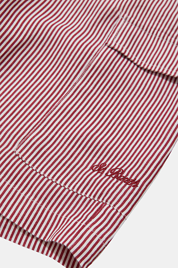 Burgundy Striped Linen Men's Shorts 4