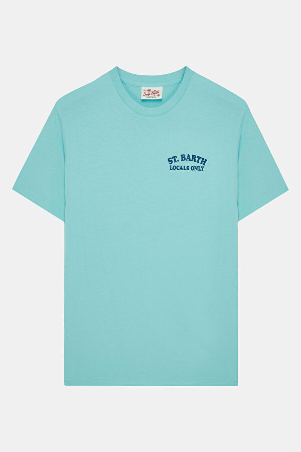 Açık Mavi Bisiklet Yaka Baskılı Erkek T-Shirt 5