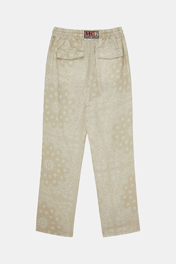Relax Fit Beige Straight Linen Men's Pants 2