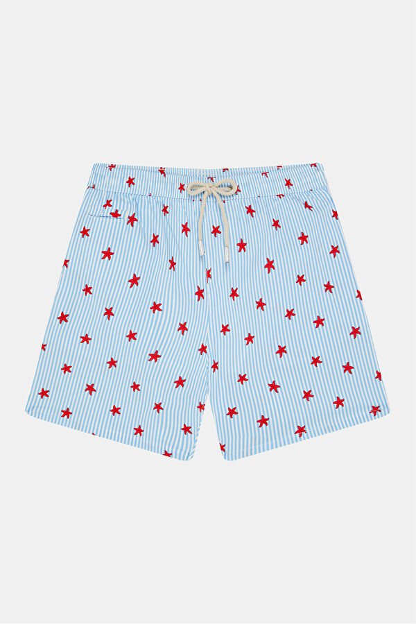 Blue Patterned Elastic Men's Swimsuit