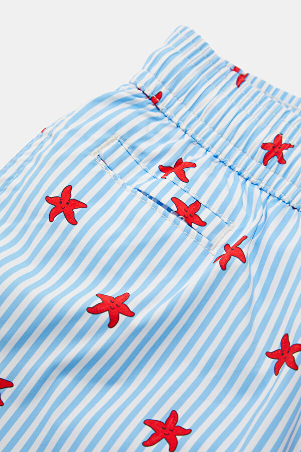 Blue Patterned Elastic Men's Swimsuit 4