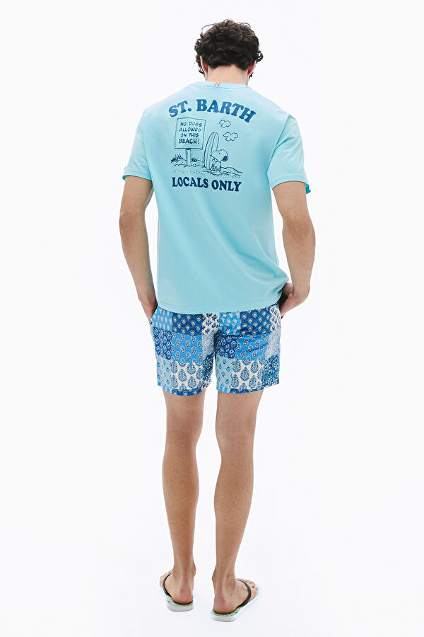 Açık Mavi Bisiklet Yaka Baskılı Erkek T-Shirt 4