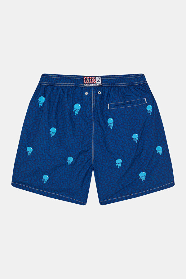 Navy Blue Embroidered Elasticated Men's Swimsuit 2