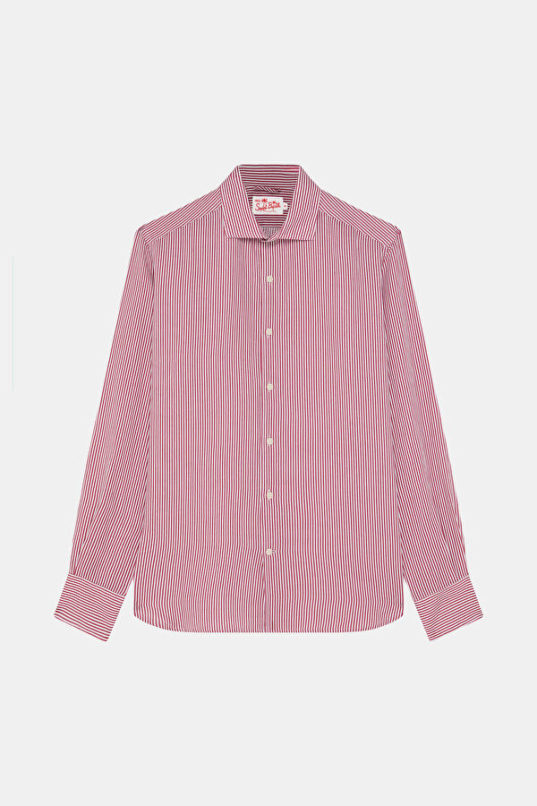 Burgundy Striped Linen Men's Shirt